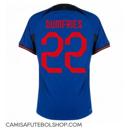 Camisa de time de futebol Holanda Denzel Dumfries #22 Replicas 2º Equipamento Mundo 2022 Manga Curta
